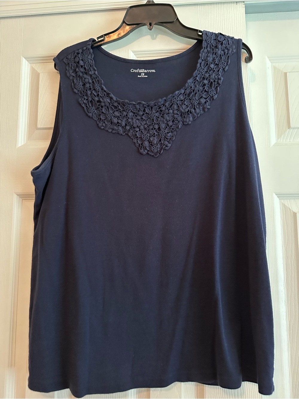 croft & barrow Navy Crochet-Trim Sleeveless Tank Top